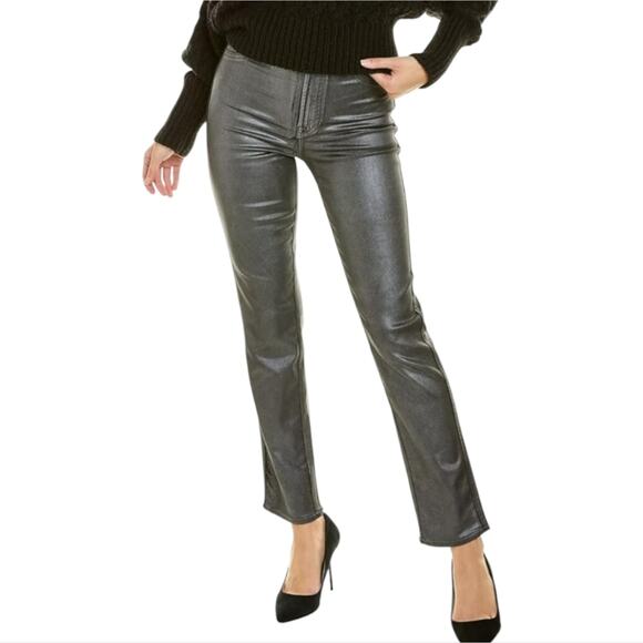 WHBM Coated Metallic Silver Coated Jeans Straight Leg Modern Casual Pants - Picture 2 of 14